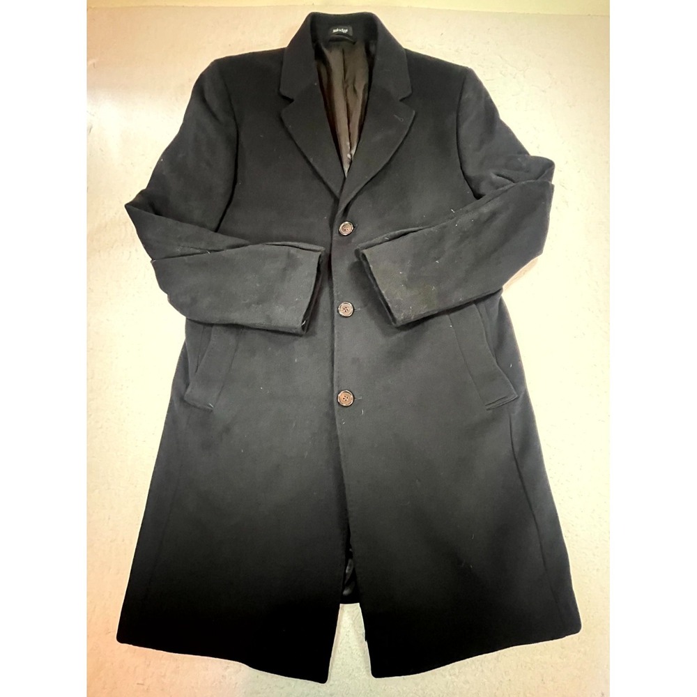Ralph Lauren Long Overcoat Coat Mens 42R Black Wool Lined Single Breasted Winter